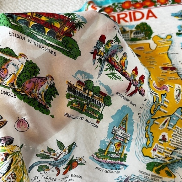 Vintage 50s Florida Map Scarf Wrap Headscarf Sun-Glo 28 - Picture 8 of 12